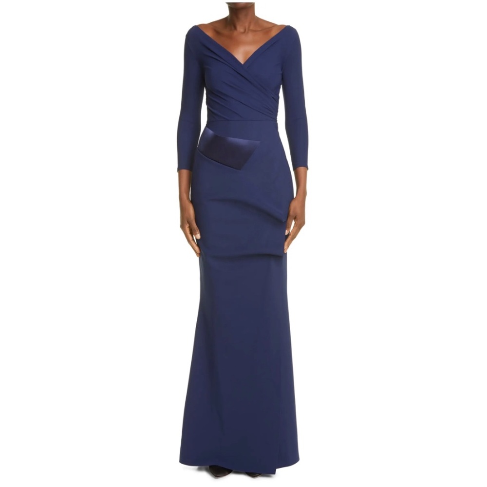 Chiara Boni Cody Ruffle 3/4 Sleeves Trumpet Gown